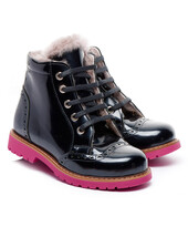 Зимові лаковані черевики для дівчаток Theo Leo темно-синього кольору, Колір: т.синій/рожевий, Розмір: 29