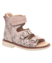 Ортопедичні босоніжки для дівчаток Theo Leo пудрового кольору, Колір: пудра/принт леопард, Розмір: 21