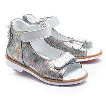 Босоніжки для дівчаток Theo Leo срібного кольору, Колір: срібний принт/білий, Розмір: 24