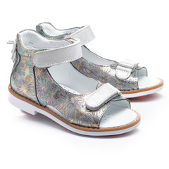 Босоніжки для дівчаток Theo Leo срібного кольору, Колір: срібний принт/білий, Розмір: 24