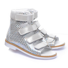 Ортопедичні босоніжки для дівчаток Theo Leo срібного кольору, Колір: срібний принт, Розмір: 24