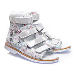 Ортопедичні босоніжки для дівчаток Theo Leo срібного кольору, Колір: срібний/квітковий принт, Розмір: 23