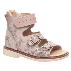 Ортопедичні босоніжки для дівчаток Theo Leo пудрового кольору, Колір: пудра/принт леопард, Розмір: 21