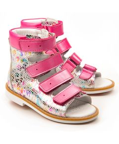 Ортопедичні босоніжки для дівчаток Theo Leo сріблястого і рожевого кольорів, Колір: рожевий/сірий принт, Розмір: 23