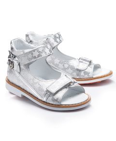 Босоніжки для дівчаток Theo Leo срібного кольору, Колір: срібний принт, Розмір: 23