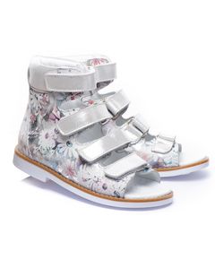 Ортопедичні босоніжки для дівчаток Theo Leo срібного кольору, Колір: срібний/квітковий принт, Розмір: 23