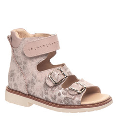 Ортопедичні босоніжки для дівчаток Theo Leo пудрового кольору, Колір: пудра/принт леопард, Розмір: 21