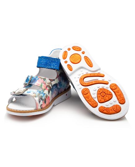 Босоніжки для дівчаток Theo Leo блакитного кольору, Колір: блакитний/квітковий принт, Розмір: 21, зображення 2