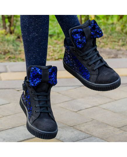 Черевики для дівчат Theo Leo чорного та синього кольорів, Колір: чорний/синій, Розмір: 22, зображення 2