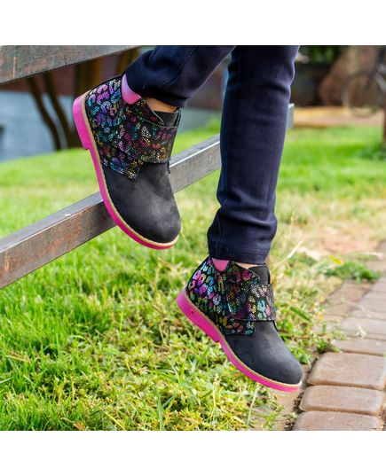 Ботинки для девочек Theo Leo черного цвета, Цвет: чорний/різнокольор./рожевий, Размер: 21, изображение 2