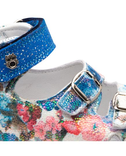 Босоніжки для дівчаток Theo Leo блакитного кольору, Колір: блакитний/квітковий принт, Розмір: 21, зображення 3