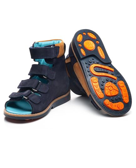 Ортопедические босоножки для мальчиков Theo Leo темно-синего цвета, Цвет: т.синій/помаранчевий, Размер: 24, изображение 3