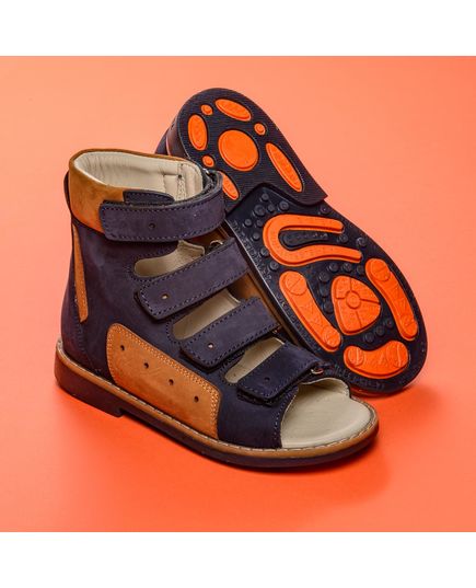 Ортопедические босоножки для мальчиков Theo Leo темно-синего цвета, Цвет: т.синій/помаранчевий, Размер: 24, изображение 4