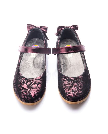 Туфлі для дівчаток Theo Leo бордового кольору, Колір: чорний/бордовий візерунок, Розмір: 38, зображення 2