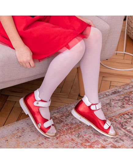 Босоніжки для дівчаток Theo Leo червоного кольору, Колір: червоний/білий, Розмір: 27, зображення 2