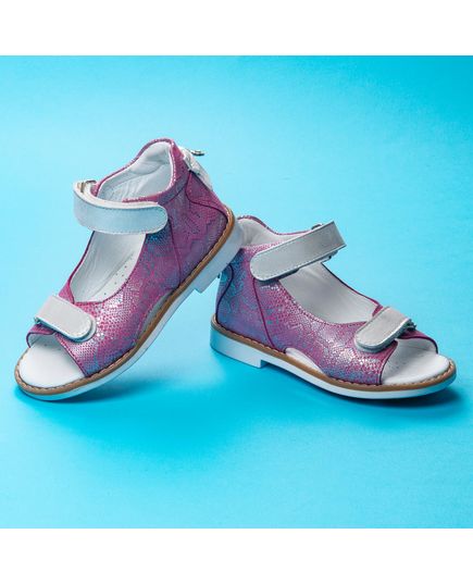 Босоніжки для дівчаток Theo Leo рожевого кольору, Колір: рожевий пітон /білий переламутр, Розмір: 27, зображення 2