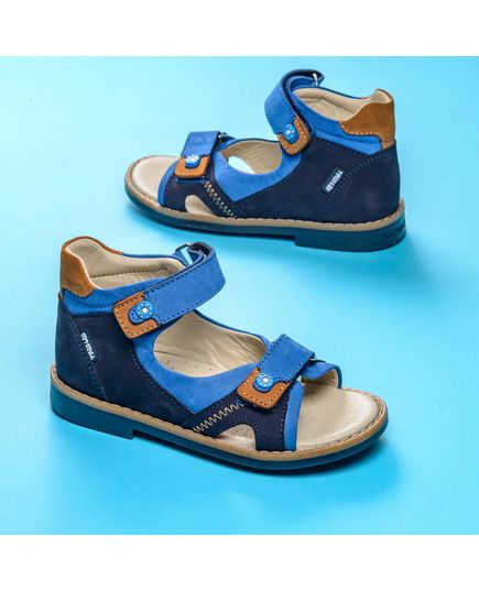 Босоножки для мальчиков Theo Leo синего цвета, Цвет: синій/рудий, Размер: 30, изображение 4