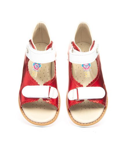 Босоніжки для дівчаток Theo Leo червоного кольору, Колір: червоний/білий, Розмір: 27, зображення 5
