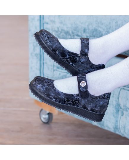 Туфли для девочек Theo Leo синего цвета, Цвет: рептилія т.синя, Размер: 35, изображение 5