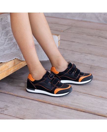 Кросівки для хлопчиків Theo Leo чорного кольору, Колір: чорний/помаранчевий, Розмір: 27, зображення 2