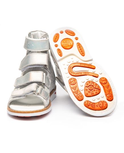 Ортопедичні босоніжки для дівчаток Theo Leo срібного кольору, Колір: срібний принт, Розмір: 31, зображення 2