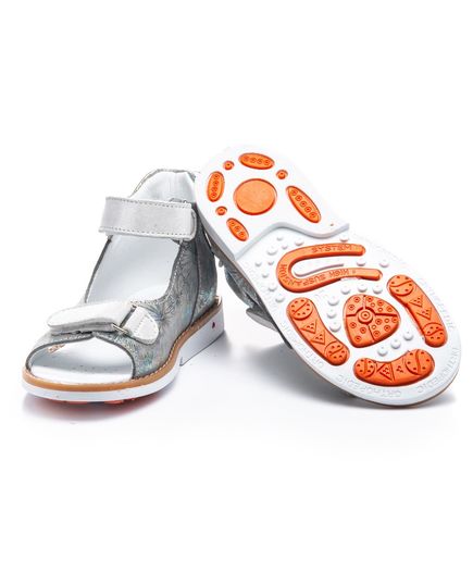 Босоніжки для дівчаток Theo Leo срібного кольору, Колір: срібний принт/білий, Розмір: 24, зображення 4