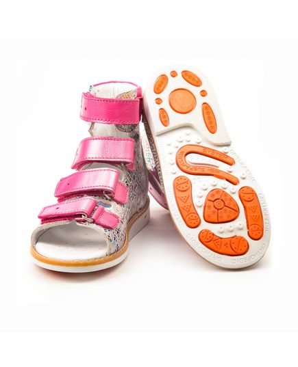 Ортопедичні босоніжки для дівчаток Theo Leo сріблястого і рожевого кольорів, Колір: рожевий/сірий принт, Розмір: 24, зображення 3