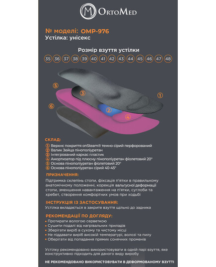 Стелька ортопедическая амортизирующая HEPUFLEX SOLUTION Sport OMP-976, OrtoMed, Размер: 36, изображение 2