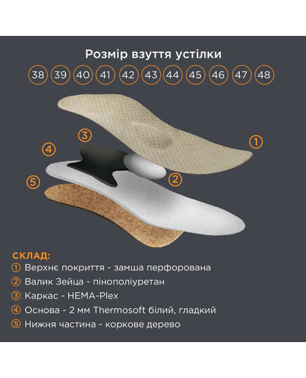 Устілки ортопедичні чоловічі Преміум OMS-126, OrtoMed, Розмір: 38, зображення 2