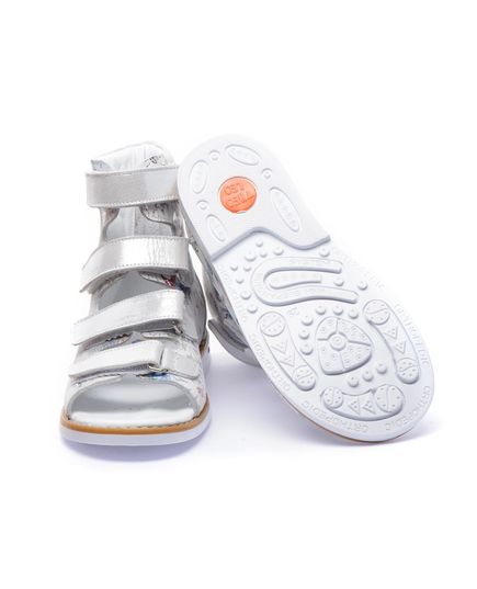 Ортопедичні босоніжки для дівчаток Theo Leo срібного кольору, Колір: срібний/квітковий принт, Розмір: 23, зображення 4