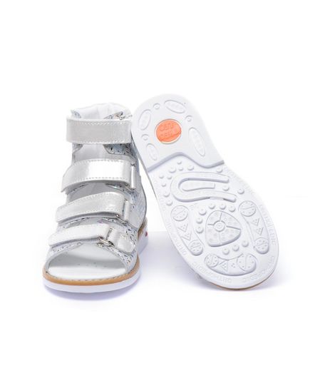 Ортопедичні босоніжки для дівчаток Theo Leo срібного кольору, Колір: срібний принт, Розмір: 24, зображення 2
