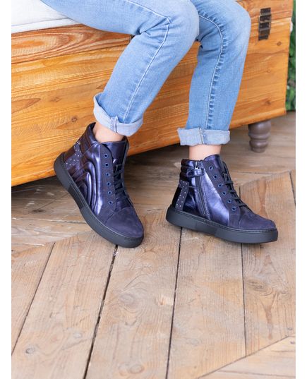 Ботинки для девочек Theo Leo темно-синего цвета, Цвет: т.синій/перламутровий, Размер: 26, изображение 2