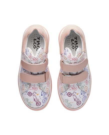 Кеди для дівчаток Theo Leo біло-рожевого кольору, Колір: білий/рожевий/прінт велосипеди, Розмір: 27, зображення 3