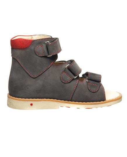 Ортопедические босоножки для мальчиков Theo Leo темно-серого цвета, Цвет: сірий/червоний, Размер: 26, изображение 4