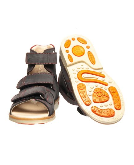 Ортопедические босоножки для мальчиков Theo Leo темно-серого цвета, Цвет: сірий/червоний, Размер: 26, изображение 2