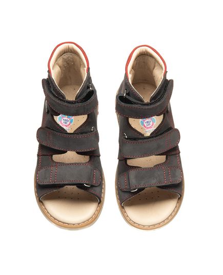 Ортопедические босоножки для мальчиков Theo Leo темно-серого цвета, Цвет: сірий/червоний, Размер: 26, изображение 3