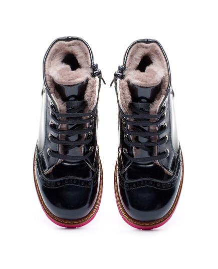 Зимові лаковані черевики для дівчаток Theo Leo темно-синього кольору, Колір: т.синій/рожевий, Розмір: 29, зображення 2