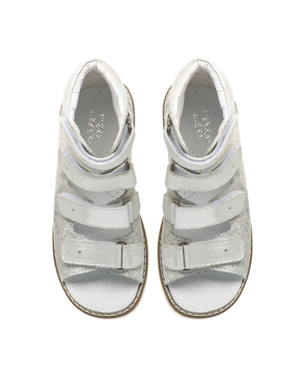 Ортопедичні босоніжки для дівчаток Theo Leo срібного кольору (LEO-2213 WH-SIL), Колір: білий/срібний, Розмір: 27, зображення 3