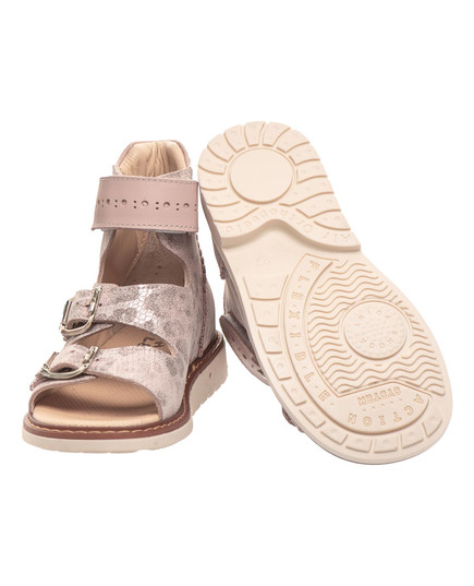 Ортопедические босоножки для девочек Theo Leo пудрового цвета, Цвет: пудра/принт леопард, Размер: 29, изображение 2
