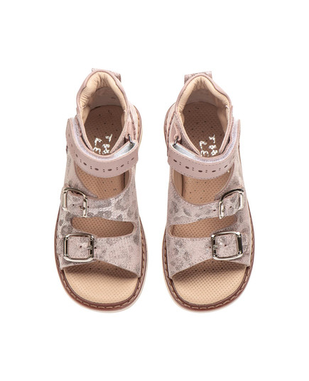 Ортопедические босоножки для девочек Theo Leo пудрового цвета, Цвет: пудра/принт леопард, Размер: 29, изображение 3